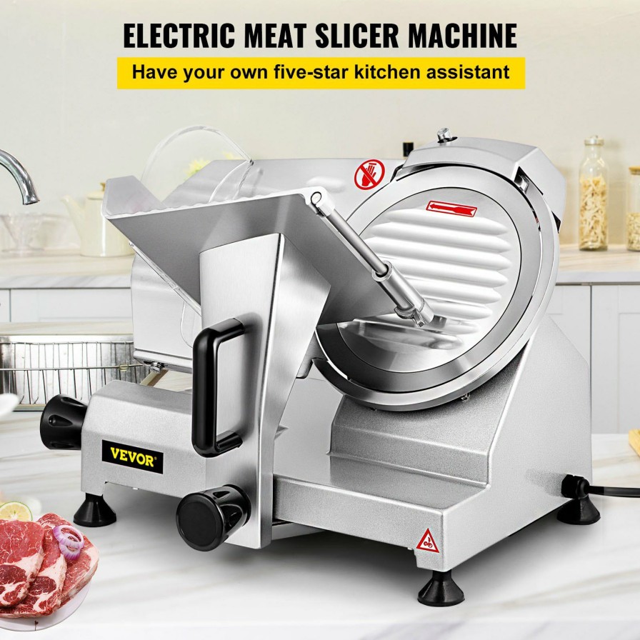 * Best Deal Vevor Commercial Meat Slicer, 240W Electric Deli Food Slicer, 1200Rpm Meat Slicer With 8" Chromium-Plated Steel Blade, 0-12Mm Adjustable Thickness New