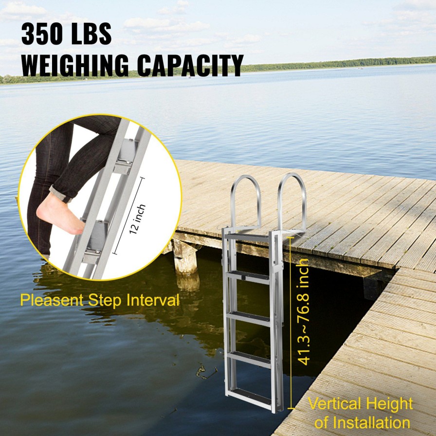 * New Vevor Sliding Dock Ladder 5 Steps Aluminum Boat Ladder For Dock Adjustable Clearance