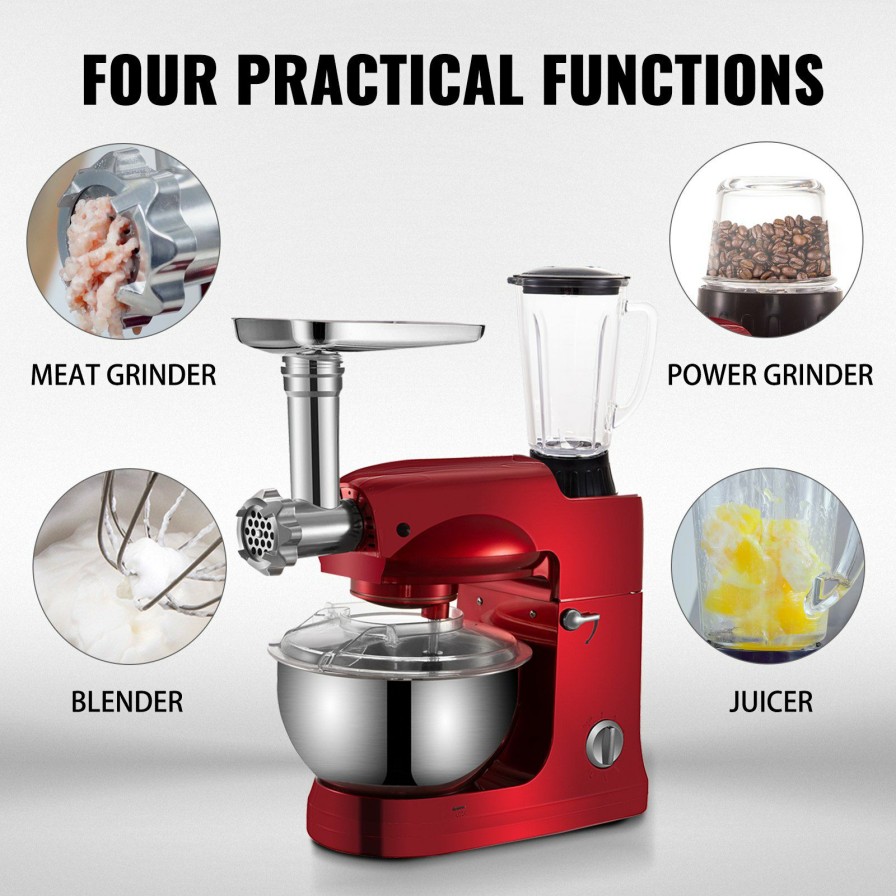 * Flash Sale Vevor 4 In 1 Stand Mixer 1000W Multifunctional Electric Kitchen Mixer 6-Speed Meat Grinder Juice Blender With 5.3Qt Stainless Steel Bowl, Hook, Whisk And Beater Tilt-Head Dough Machine, Red New