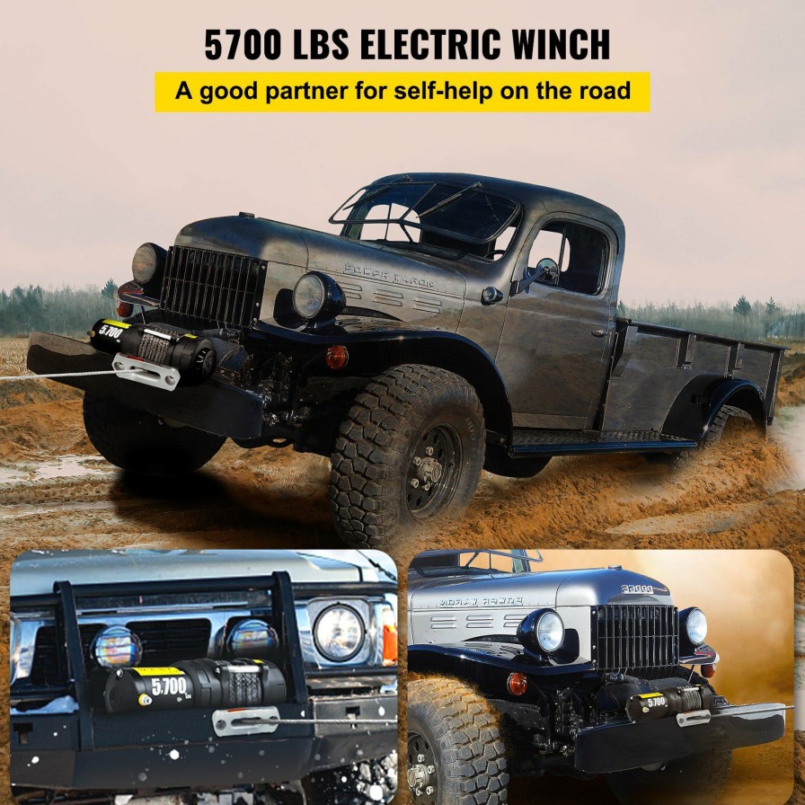 * Hot Sale Vevor Electric Winch Truck Winch 12V 5700 Lbs Synthetic Rope Atv Winch Off Road New