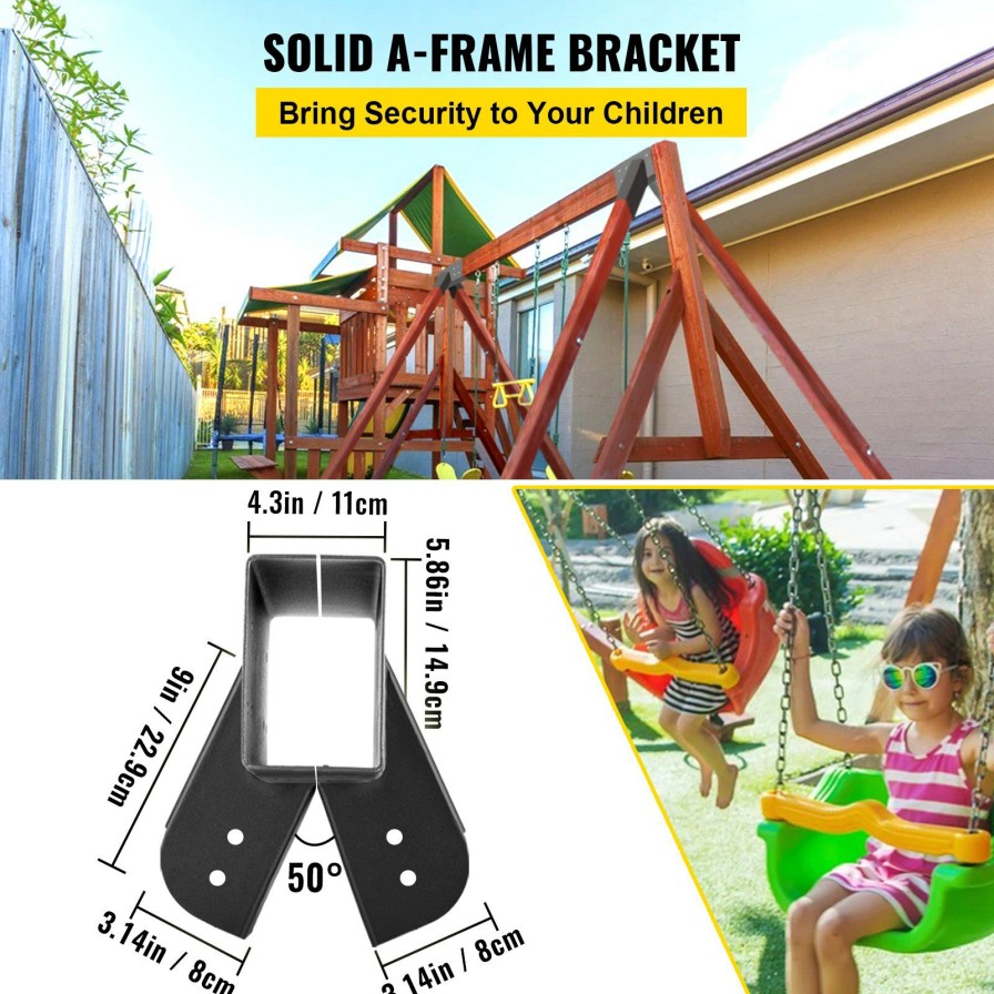 * Outlet Vevor Swing Set Bracket 9.84 Swing Bracket A-Frame Construction Swing Set Hardware Iron Material With Black Powder Coated Diy Swing Set End Bracket Swing Set Kit For 2(4 4) Legs & 1(4 6) Beam-2Pcs Hot