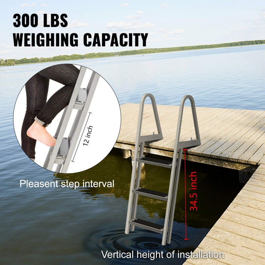 * Hot Sale Aluminum Dock Ladder Boat Dock Ladder 3 Steps Pontoon Ladder Dock Stairs Wholesale