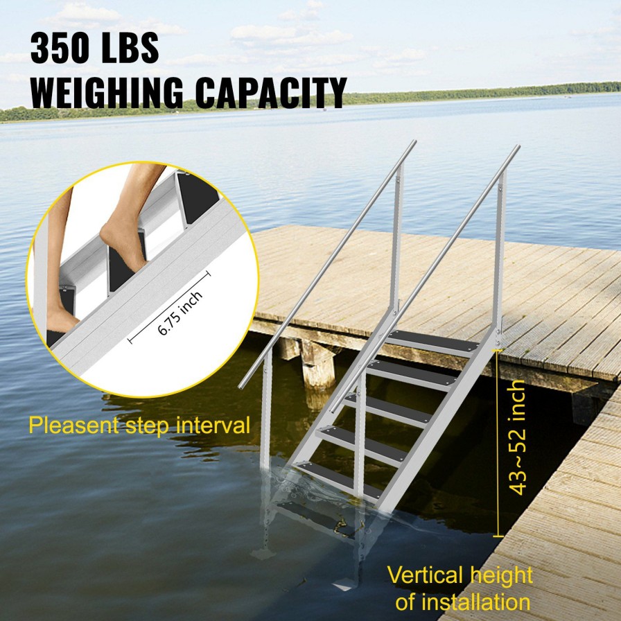 * Coupon Vevor 6 Steps Aluminum Dock Ladder, Boat Dock Ladder 22-Inch Wide Step, Aluminum Boat Ladder Removable Dock Stairs W/Handrails, Welded Boarding Dock Ladder, Stainless Steel Mounting Hardware Wholesale