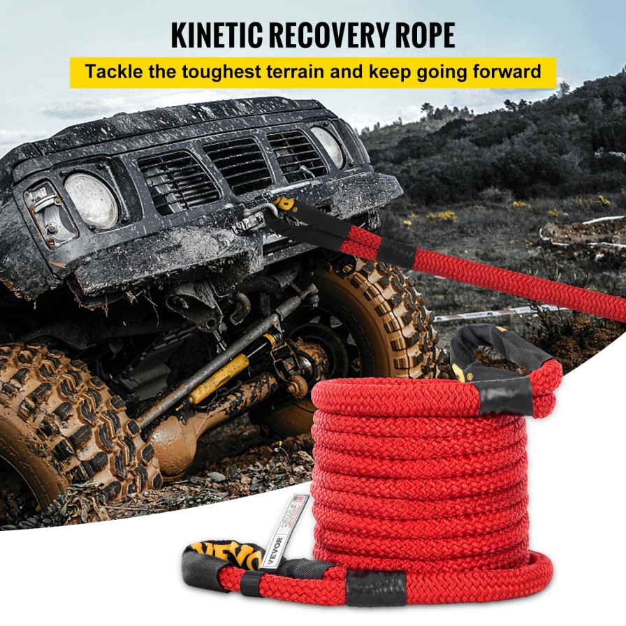 * Best Pirce Vevor 1 X 31.5 Recovery Tow Rope, 33,500 Lbs, Heavy Duty Nylon Double Braided Kinetic Energy Rope W/Loops And Protective Sleeves, For Truck Off-Road Vehicle Atv Utv, Carry Bag Included, Red Wholesale