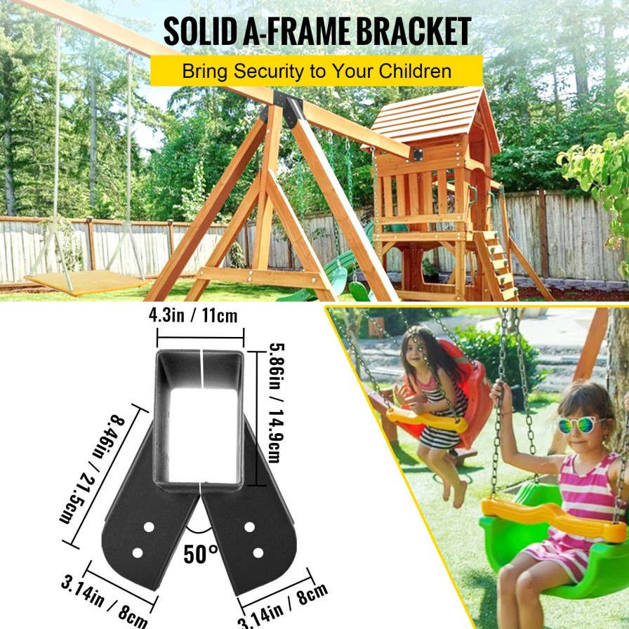 * Best Pirce Vevor Swing Set Bracket 9.84 Swing Bracket A-Frame Construction Swing Set Hardware Iron Material With Black Powder Coated Diy Swing Set Middle Bracket Swing Set Kit For 2 (4 4) Legs & 1 (4 6) Beam Online