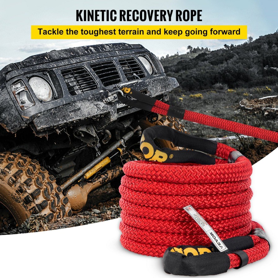 * Cheap Vevor 7/8 X 21 Kinetic Recovery Rope, 21,970 Lbs, Heavy Duty Nylon Double Braided Kinetic Energy Rope W/Loops And Protective Sleeves, For Truck Off-Road Vehicle Atv Utv, Carry Bag Included, Red Online