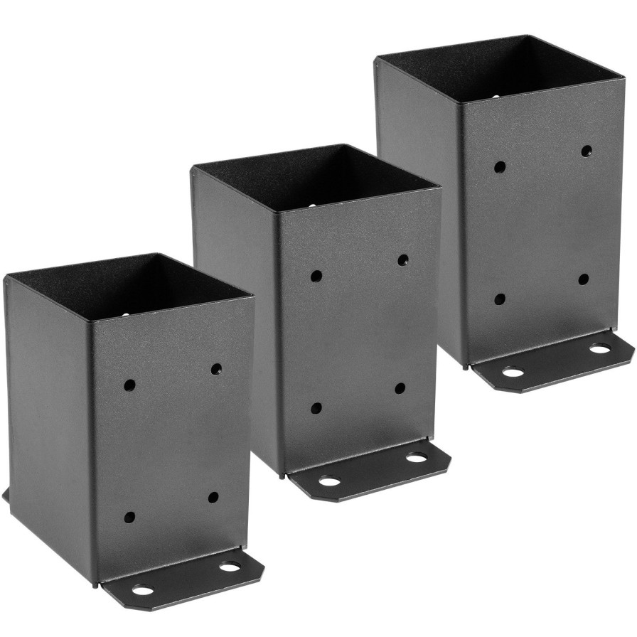 * Best Sale 4 X 4 Post Base, Post Anchor 3 Pcs Black Powder-Coated Bracket For Deck Supports New