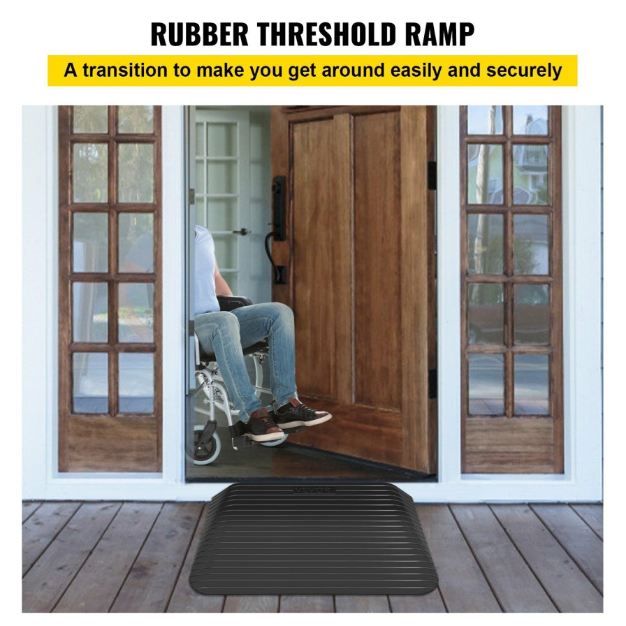 * Flash Sale Vevor Rubber Threshold Ramp, 4 Rise Threshold Ramp Doorway, Recycled Rubber Power Threshold Ramp Rated 2200 Lbs Load Capacity, Non-Slip Surface Rubber Solid Threshold Ramp For Wheelchair And Scooter Clearance