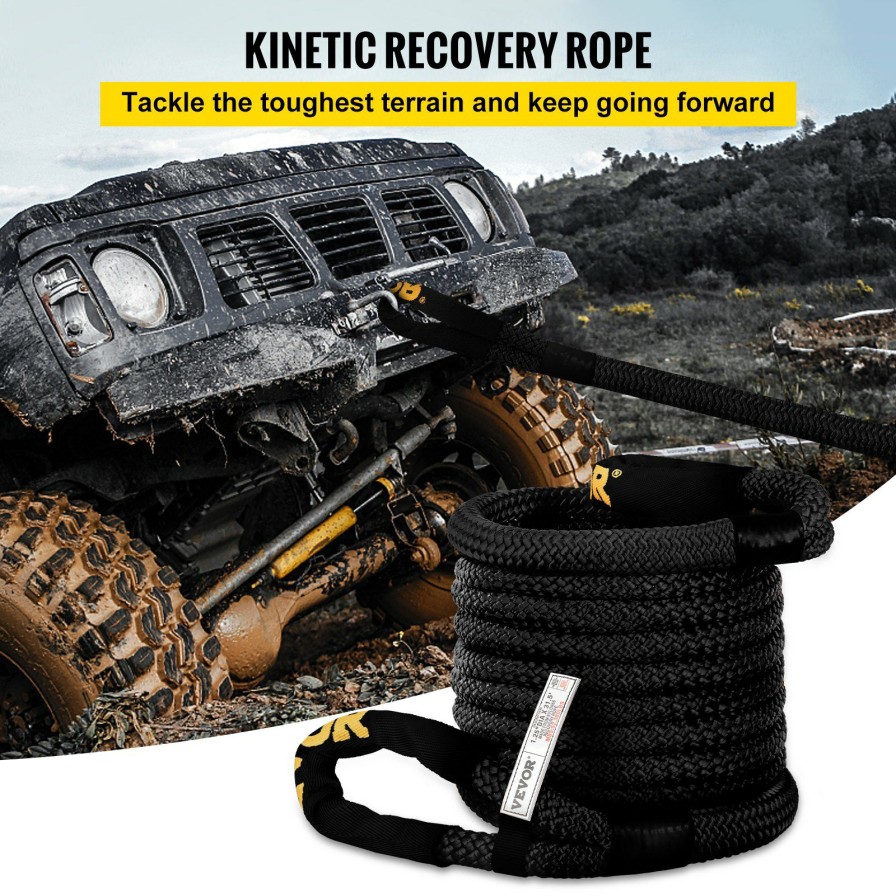 * Best Reviews Of Vevor 1-1/4 X 31.5 Recovery Tow Rope, 52,300 Lbs, Heavy Duty Nylon Double Braided Kinetic Energy Rope W/Loops And Protective Sleeves, For Truck Off-Road Vehicle Atv Utv, Carry Bag Included, Black Best