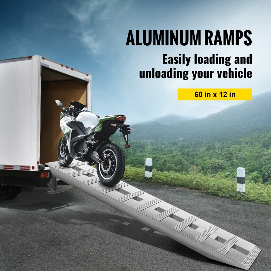 * Hot Sale Vevor 60"X12" Aluminum Ramps 6500Lbs Car Trailer Truck 1 Pair Ramps Hook End New