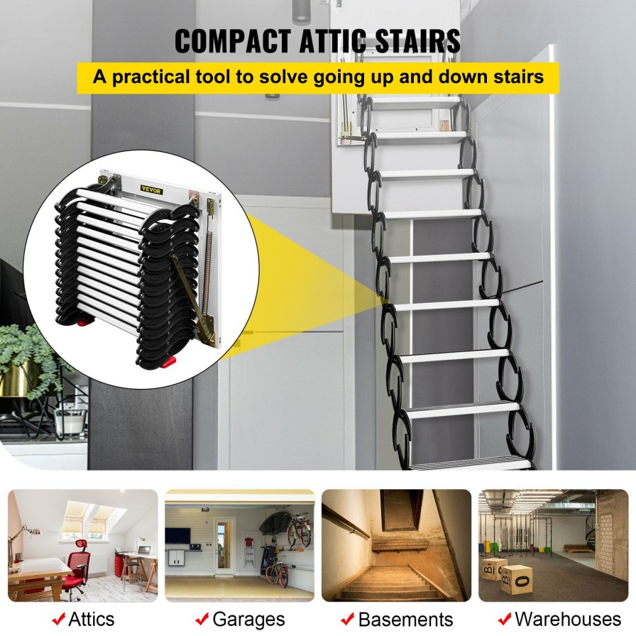 * Cheapest Vevor Attic Steps Pull Down Attic Stairs 12 Steps Pulldown Attic Stairs Black Online