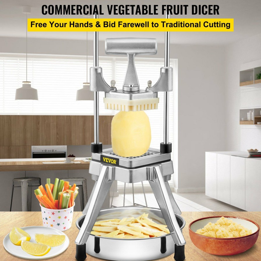 * Wholesale Vevor Commercial Vegetable Fruit Chopper, Stainless Steel French Fry Cutter W/ 4 Blades 1/4 3/8 1/2 , Vegetable Chopper Dicer W/Stainless Bowl, Heavy Duty Cutter For Potato Tomato Onion Mushroom Wholesale