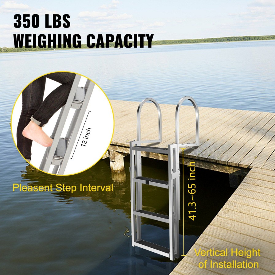 * Flash Sale Vevor Aluminum Dock Ladder Boat Ladder 4-Step Sliding Ladder For Dock Adjustable Hot