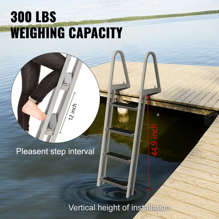 * Best Deal Aluminum Dock Ladder Boat Dock Ladder 4 Steps Pontoon Dock Ladder Dock Stairs Hot