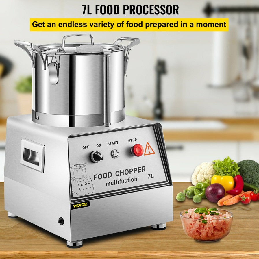 * Wholesale Vevor 110V Commercial Food Processor 7L Capacity 750W Electric Food Cutter Mixer 1400Rpm Stainless Steel Processor Perfect For Vegetables Fruits Grains Peanut Ginger Garlic New