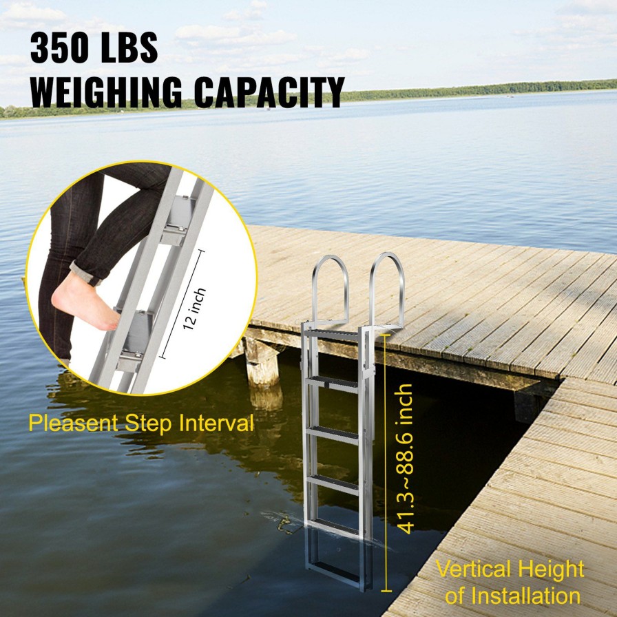 * Cheap Vevor Aluminum Dock Ladder Boat Ladder 6-Step Sliding Ladder For Dock Adjustable Wholesale