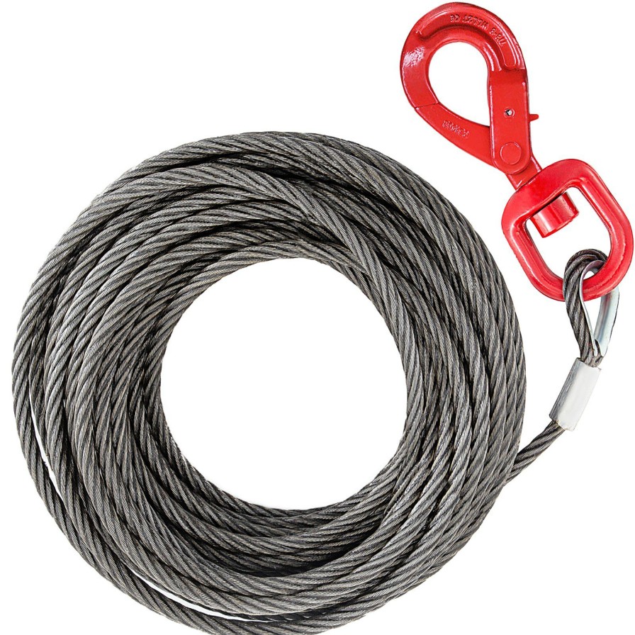 * Outlet 3/8 X100'Winch Cable With Self Locking Hook Tow Truck 4400Lbs Capacity Wire Rope Clearance