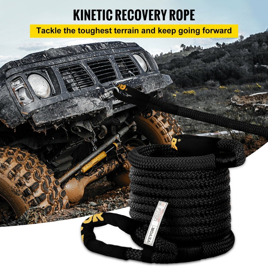 * Brand New Vevor 1 X 31.5 Kinetic Recovery Tow Rope, 33,500 Lbs, Heavy Duty Double Braided Kinetic Energy Rope W/Loops And Protective Sleeves, For Truck Off-Road Vehicle Atv Utv, Carry Bag Included, Black New