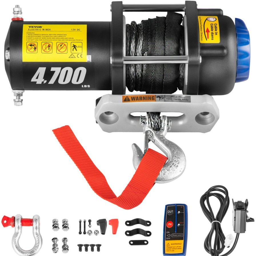 * Discount Vevor Electric Winch Truck Winch 12V 4700 Lbs Synthetic Rope Atv Winch Off Road Clearance