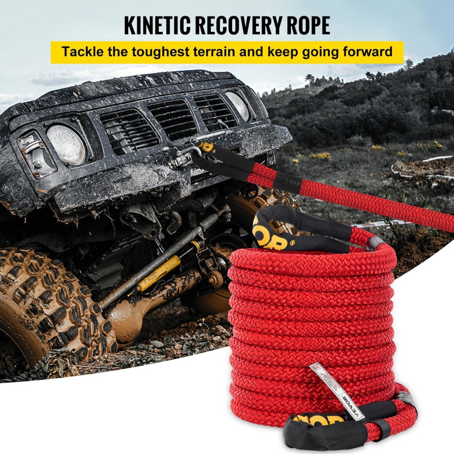 * Best Deal Vevor 3/4 X 31.5 Kinetic Recovery Tow Rope, 19,200 Lbs, Heavy Duty Double Braided Kinetic Energy Rope W/Loops And Protective Sleeves, For Truck Off-Road Vehicle Atv Utv, Carry Bag Included, Red Online