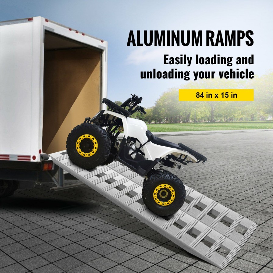 * Brand New 84 X 15 Aluminum 6000 Lbs Truck Car Auto Trailer Ramps Hook End, Foot 7 Clearance